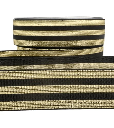 MYMERCERIE Elastisch, gestreift, Metall, 40 mm, Schwarz/Gold, Meterware MYMERCERIE Elastisch, gestreift, Metall, 40 mm, Schwarz/Gold, Meterware von MYMERCERIE
