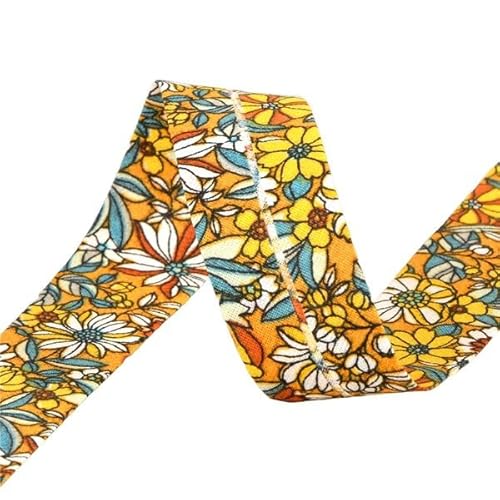 MYMERCERIE Schrägband, Blumen, 100 % Baumwolle, 27 mm, Senfgelb, hergestellt in Frankreich MYMERCERIE Schrägband, Blumen, 100 % Baumwolle, 27 mm, Senfgelb, hergestellt in Frankreich von MYMERCERIE