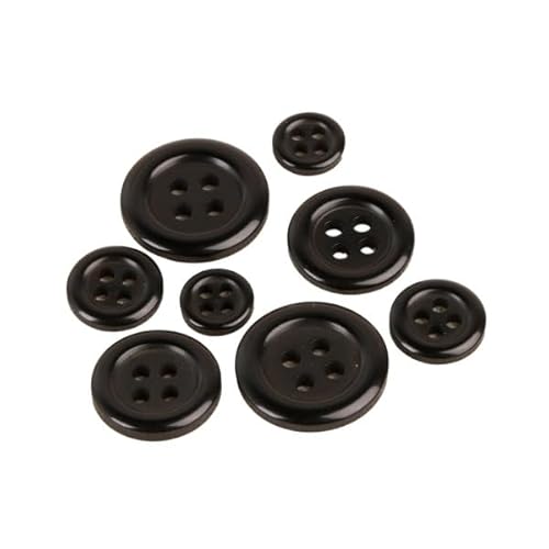 Runde Knöpfe mit 4 Löchern, schwarz, Größe 11 mm, 6 Stück von MYMERCERIE