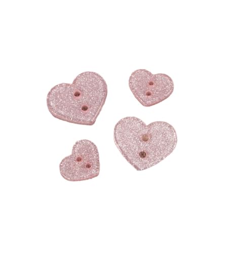 Set mit 6 Knöpfen in Herzform, glitzernd, Babyrosa, Größe 13 mm von MYMERCERIE
