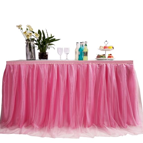 9ft / 273cm Rosa Tischrock, romantische Tüll Schreibtisch Gaze, Tischdekoration, Schneeflocke Wonderland Tutu Tischdecke, für Babyparty,Hochzeit,Geburtstag,Party,Bar,Valentinstag Weihnachten 9ft / 273cm Rosa Tischrock, romantische Tüll Schreibtisch Gaze, Tischdekoration, Schneeflocke Wonderland Tutu Tischdecke, für Babyparty,Hochzeit,Geburtstag,Party,Bar,Valentinstag Weihnachten von MYMM