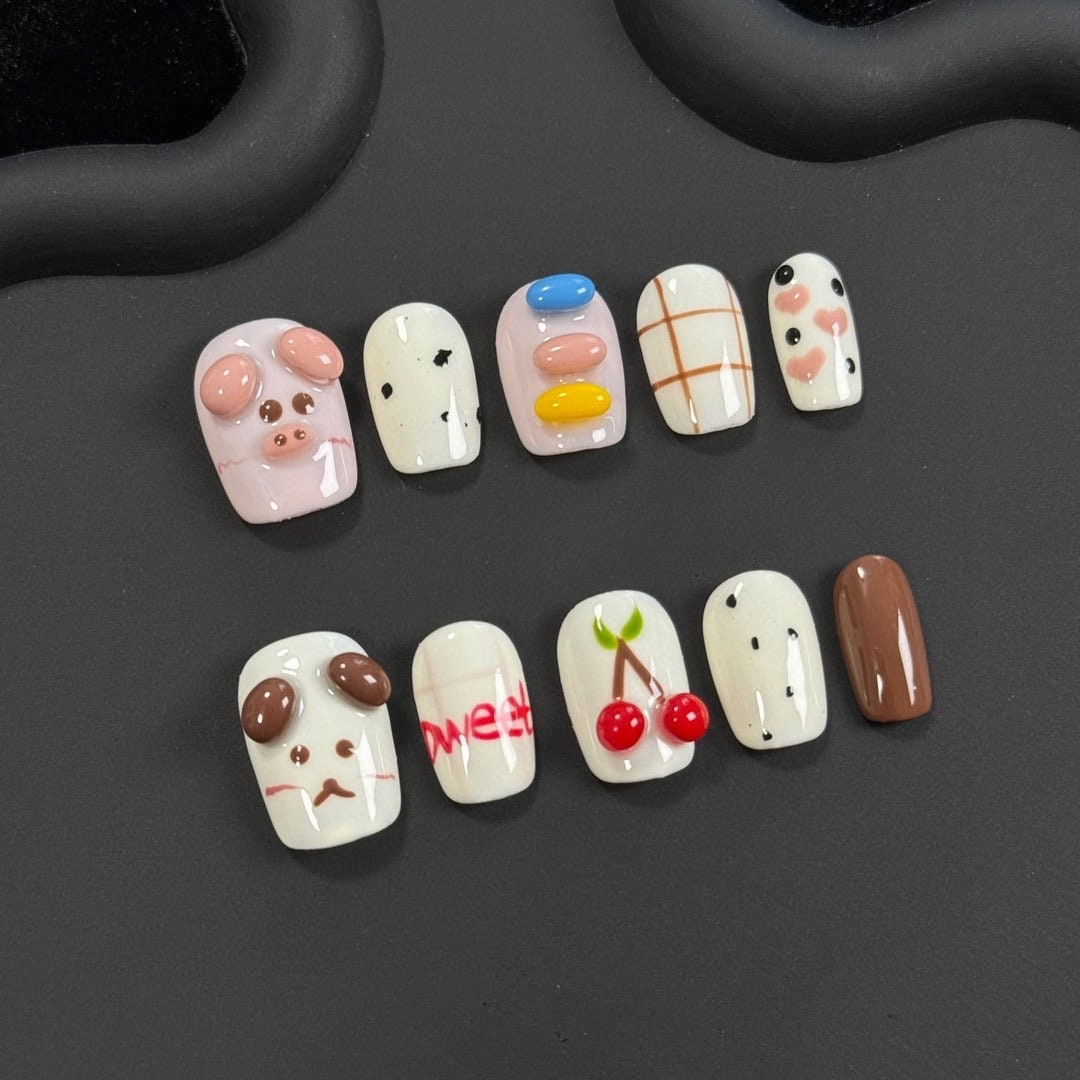 Cute Farm Animals & Sweet Treats Press On Nails Manicure/ Reusable Nails/Medium Squared Oval 18mm Cute Farm Animals & Sweet Treats Press On Nails Manicure/ Reusable Nails/Medium Squared Oval 18mm von MYNAILPRESS