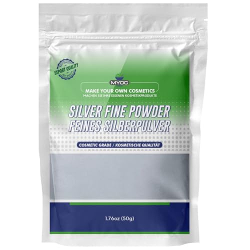 Myoc Silver Fine Powder - 50g (1.7oz), Silver Embossing Powder, Silver Embossing Powder, Silver Sparkle Fine Powder, Silver Fine Powder for Makeup, Sparkling Silver Fine Powder von MYOC