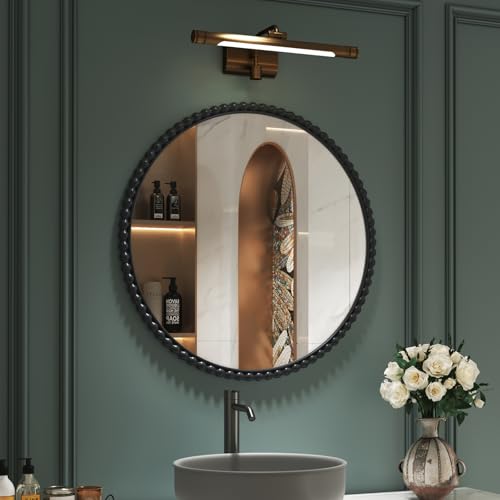 Runder Wandspiegel, 80 cm, Metallperlen, dekorativer Akzent, hängende Wanddekoration für Waschraum, Schlafzimmer, Wohnzimmer, Eingangsbereich, antikes Schwarz von MYOTA