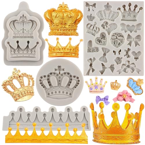 MYPRACS 4 Stück Krone Fondant Süßigkeiten Silikonformen Schleifen Herz Schokoladenform für Cupcake Topper Kuchendekoration Epoxidharz Basteln Polymerton Gummipaste MYPRACS 4 Stück Krone Fondant Süßigkeiten Silikonformen Schleifen Herz Schokoladenform für Cupcake Topper Kuchendekoration Epoxidharz Basteln Polymerton Gummipaste von MYPRACS