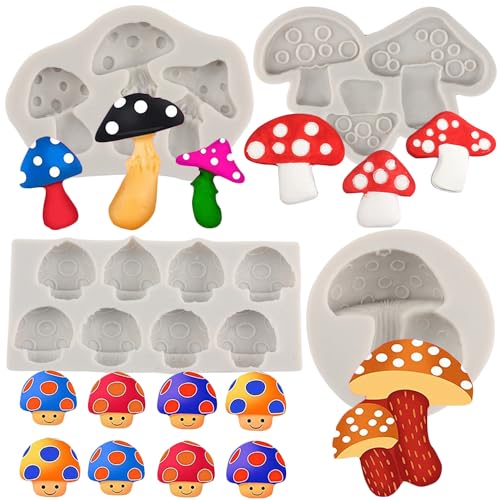 MYPRACS Pilzförmige Silikon-Fondantform für Cupcake-Topper, Kuchendekoration, Süßigkeiten, Schokolade, Gummipaste, Modelliermasse, 4 Stück von MYPRACS