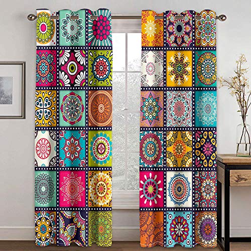 MYQF Gardine Vorhänge Mandala-Blume nach indischer Art Gardine Blickdicht Thermo Vorhang Kinderzimmer Gardinen Junge Mädchen Ösenvorhang 150x166cm MYQF Gardine Vorhänge Mandala-Blume nach indischer Art Gardine Blickdicht Thermo Vorhang Kinderzimmer Gardinen Junge Mädchen Ösenvorhang 150x166cm von MYQF