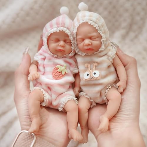 MYREBABY 6 Zoll Mini Twin Silikon Babypuppen mit Kleidung und Fütterungszubehör Realistische Reborn Puppen Mädchen Jungen von MYREBABY