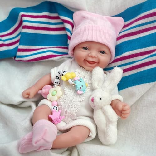 MYREBABY Reborn Babypuppe 17,8 cm Silikonpuppe Mädchen Mini Realistische Neugeborene Babypuppen Silikon Ganzkörper Stressabbau Handgefertigt (1 Puppe + 2 Sets Kleidung) von MYREBABY