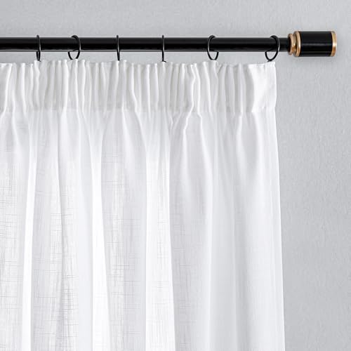 MYSKY HOME Leinen Vorhänge Wohnzimmer Leinenoptik Gardine Halbtransparent Gardinen mit Kräuselband 2er Set Gardine für Kinderzimmer Moderne Natur Vorhang, H 215 x B 140 cm, Weiß von MYSKY HOME