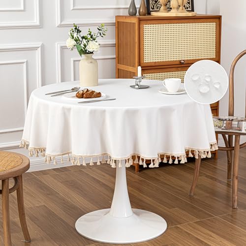 MYSKY HOME Rund 140 cm Durchmesser Tischdecken Abwaschbar Leinenoptik Beige Fransen Tischtuch Wasserabweisende Tischwäsche Klein Gartentischdecke Table Cloth für Camping, Hochzeiten, Geburtstag MYSKY HOME Rund 140 cm Durchmesser Tischdecken Abwaschbar Leinenoptik Beige Fransen Tischtuch Wasserabweisende Tischwäsche Klein Gartentischdecke Table Cloth für Camping, Hochzeiten, Geburtstag von MYSKY HOME