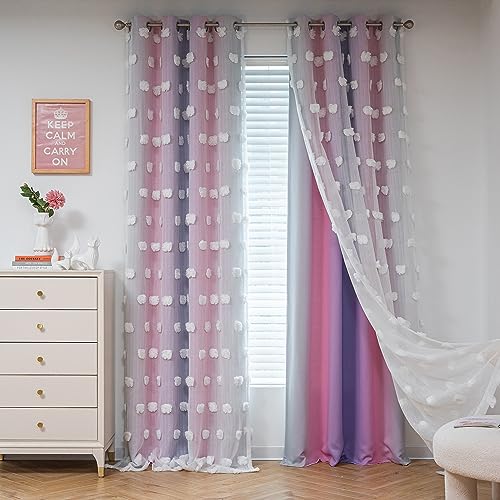 MYSKY HOME Vorhang Kinderzimmer Mädchen Blickdichte Gardine 2er Set Verdunklungsvorhänge Doppellagige Raumteiler Vorhänge mit Voile Wohnzimmer Gardinen für Zuhause, H 240 x B 132 cm, Rosa+Lila MYSKY HOME Vorhang Kinderzimmer Mädchen Blickdichte Gardine 2er Set Verdunklungsvorhänge Doppellagige Raumteiler Vorhänge mit Voile Wohnzimmer Gardinen für Zuhause, H 240 x B 132 cm, Rosa+Lila von MYSKY HOME