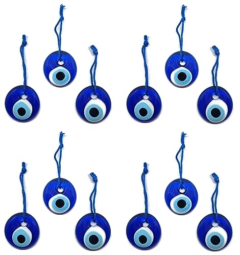 Türkisches Auge zum Aufhängen, Glas gegen böses Auge, Blau, Glück, 4 cm Durchmesser mit Loch und Faden, Nazar Boncuk, Evil Eye (12) von MYSTIC JEWELS