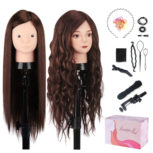 MYSWEETY 20” Übungskopf Trainingsköpf Friseure Frisierkopf 60% Echthaar Perückenkopf Puppenkopf von Flechten Schminken Frisuren Design für Professionelle & Erstbenutzer mit Halter + DIY Zopf Haar Set von MYSWEETY