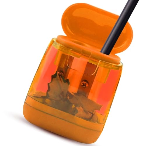 1 x Bleistiftspitzer, Doppellochspitzer mit Deckel für Kinder, Erwachsene, Schule, Klasse, Zuhause, Büro, Orange 1 x Bleistiftspitzer, Doppellochspitzer mit Deckel für Kinder, Erwachsene, Schule, Klasse, Zuhause, Büro, Orange von MYSXN
