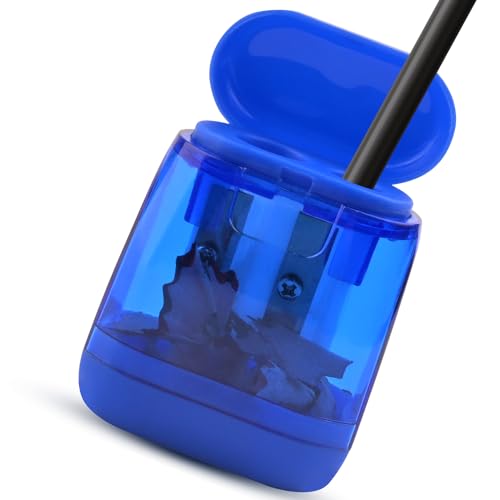 1 x Bleistiftspitzer, Doppellochspitzer mit Deckel für Kinder, Erwachsene, Schule, Klasse, Zuhause, Büro (blau) von MYSXN