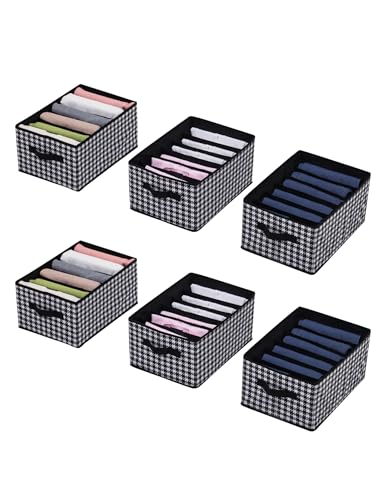 MYTHAUS Großer Kleiderschrank-Organizer mit 6 Fächern, Schrank-Organizer für Jeans, Hosen, T-Shirts, Unterwäsche, faltbarer Stoff-Schubladen-Organizer mit zwei Griffen, Schwarz und Weiß, 6 Stück MYTHAUS Großer Kleiderschrank-Organizer mit 6 Fächern, Schrank-Organizer für Jeans, Hosen, T-Shirts, Unterwäsche, faltbarer Stoff-Schubladen-Organizer mit zwei Griffen, Schwarz und Weiß, 6 Stück von MYTHAUS