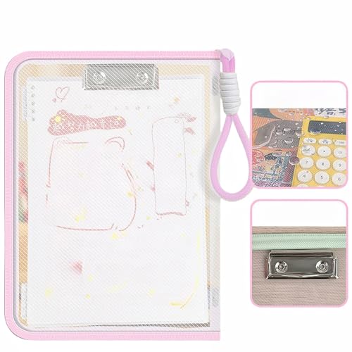 Reißverschlusstasche mit Metallclip, A4-Größe für die Organisation von Tafeln, langlebige Dokumententaschen in Briefgröße, für Papierportfolio, Schule, Büro, Zuhause, Rosa von MYUOOT