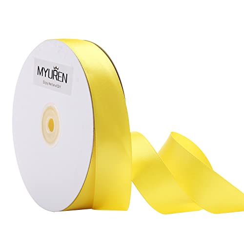 45m Doppelseitiges Satinband Gelb 25mm Seidenband für Hochzeitsdekoration, Geschenkverpackungen, Partygeschenk, Bastelbedarf, Schleifen, Blumenstrauß von MYUREN