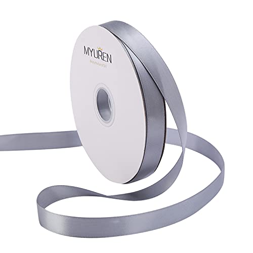 Doppelseitiges Satinband aus Polyester, 1,5 cm, silber/grau, für Geschenkverpackungen, Partygeschenke, Babyparty, Einladungen, Blumenarrangements, Bastelzubehör (45,7 m) von MYUREN