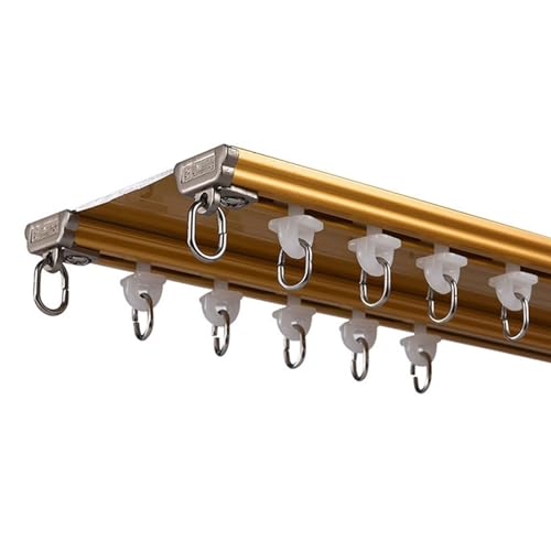 MYUYEE Deckenvorhangschiene 1 m – 6 m Gardinenstange aus Aluminium doppelte Gardinenstangen an der Decke montierte Vorhangschiene für Raumteiler,Gold - 1,6 m (2 x 80 cm) von MYUYEE