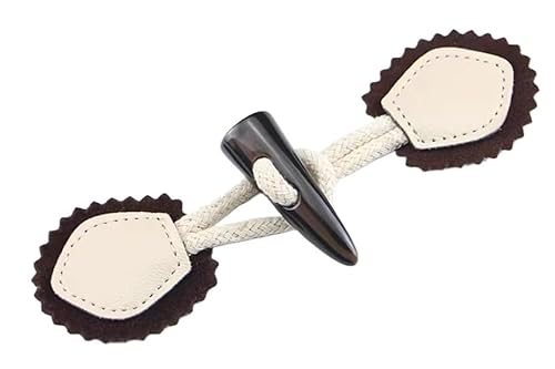 Knöpfchen, 16 cm, 3 Paar dunkelbraune Knebelverschlussknöpfe aus PU-Leder, for Aufnähen, for Mantel, Strickjacke, Jacke, Kleidung(White) von MYXJX