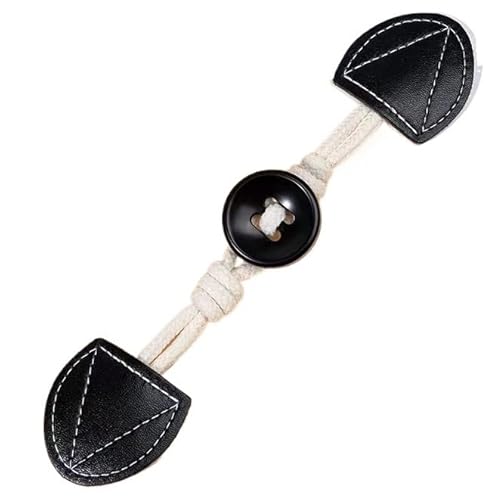 Knöpfchen, 5 Paar 20 cm PU-Leder-Knebelverschlussknöpfe, Leder-Knebelknopf for Aufnähen, Knebelverschluss for Mantel, Strickjacken, Jacken, Kleidung(Black) von MYXJX