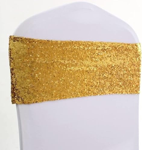 MYXJX Stuhl Schärpen, Stuhlschärpen, 50 Stück, Roségold/Silber, Spandex, Pailletten-Stuhlschärpen, elastische Hochzeits-Glitzer-Stuhlfliegen, Hotel-Event-Party-Dekoration(Gold) von MYXJX