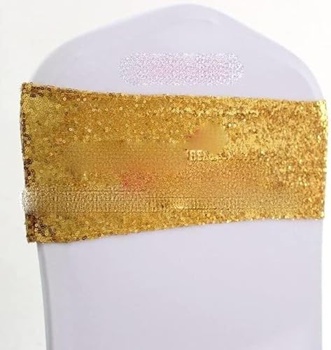 MYXJX Stuhl Schärpen, Stuhlschärpen, 50 Stück, Roségold/Silber, Spandex, Pailletten-Stuhlschärpen, elastische Hochzeits-Glitzer-Stuhlfliegen, Hotel-Event-Party-Dekoration(Golden Yellow) von MYXJX