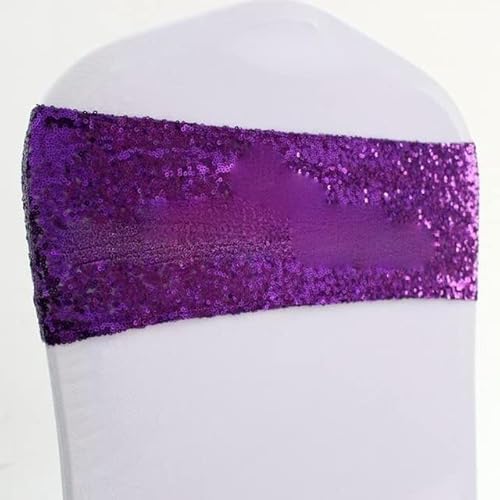 MYXJX Stuhl Schärpen, Stuhlschärpen, 50 Stück, Roségold/Silber, Spandex, Pailletten-Stuhlschärpen, elastische Hochzeits-Glitzer-Stuhlfliegen, Hotel-Event-Party-Dekoration(Purple) von MYXJX