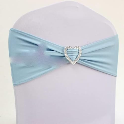 MYXJX Stuhl Schärpen, Stuhlschärpen, 50 Stück, Stuhlschleifen for Hochzeiten, elastisches Spandex-Stuhlband mit Herzschnalle for Hotel-Event-Party-Dekoration,(Light Blue) von MYXJX