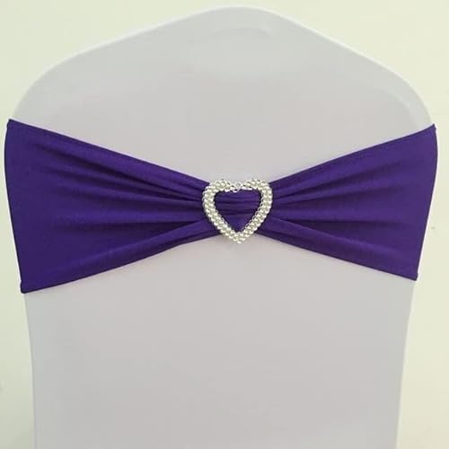 MYXJX Stuhl Schärpen, Stuhlschärpen, 50 Stück, Stuhlschleifen for Hochzeiten, elastisches Spandex-Stuhlband mit Herzschnalle for Hotel-Event-Party-Dekoration,(Purple) von MYXJX