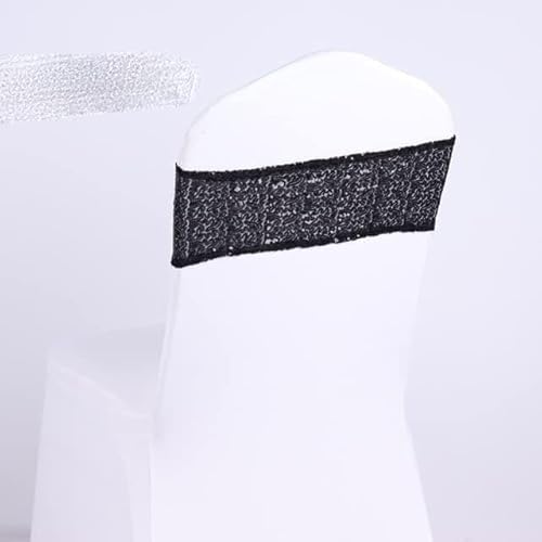 MYXJX Stuhl Schärpen, Stuhlschärpen, einseitige Pailletten-Stuhlschärpen for Hochzeitsdekorationen zu Hause und Bankette, glitzernde Stuhlschärpen, elastische Spandex-Bänder, 50 Stück(Black) von MYXJX
