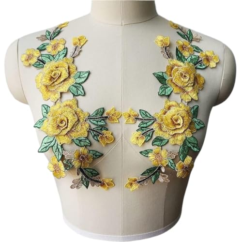 MYXJX applizieren, 3D Blumen Bestickt Kleid Applikationen Spitze Stoff Borte Kragen Nähen Patches for Hochzeit Dekoration Kleid DIY(Beige) von MYXJX