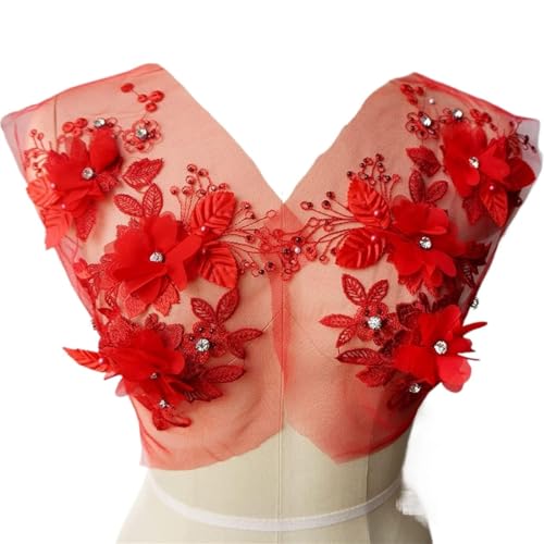 MYXJX applizieren, 3D-Blumen-Spitzenstoff, Perlen, Strass, bestickte Kleid-Applikationen, Aufnäher for Hochzeitsdekoration, Kleid, DIY(Red) von MYXJX