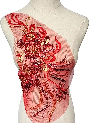 MYXJX applizieren, Blumen, Pailletten, Quaste, bestickte Applikationen, Netzstoff, Spitzenbesatz, Kragen, for Aufnähen, for Hochzeitsdekoration, Kleid, DIY(Red) von MYXJX