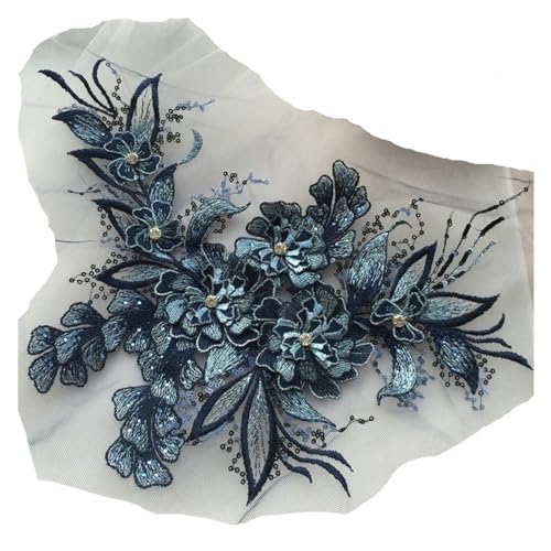 MYXJX applizieren, Blumen-Hochzeitskleid-Applikation, Spitzenstoff, Stickerei, Nähte for Kleid, DIY-Dekoration(Dark Blue) von MYXJX