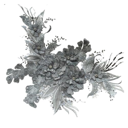 MYXJX applizieren, Blumen-Hochzeitskleid-Applikation, Spitzenstoff, Stickerei, Nähte for Kleid, DIY-Dekoration(Grey) von MYXJX