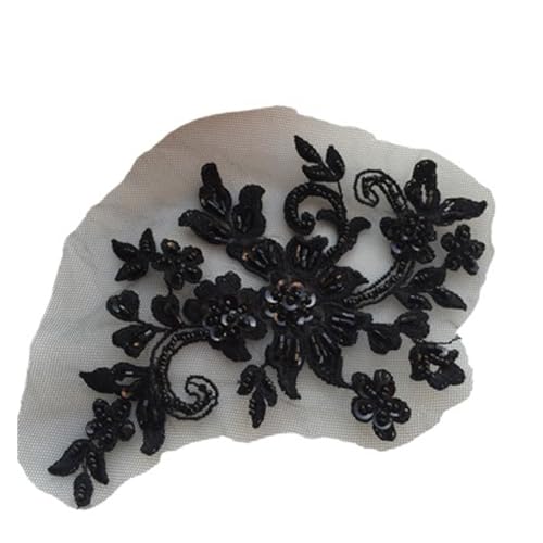 MYXJX applizieren, DIY handgemachte Perlenapplikation Blumenaufnäher Hochzeitszubehör Spitze(Black) von MYXJX