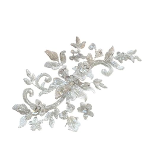 MYXJX applizieren, DIY handgemachte Perlenapplikation Blumenaufnäher Hochzeitszubehör Spitze(White) von MYXJX
