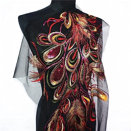MYXJX applizieren, Gestickte Phoenix-Pfauenfeder, schwarzes Netz, Hochzeitskleid-Applikation, Spitzenbesatz, Nähen, Aufnäher, Kleid DIY MYXJX applizieren, Gestickte Phoenix-Pfauenfeder, schwarzes Netz, Hochzeitskleid-Applikation, Spitzenbesatz, Nähen, Aufnäher, Kleid DIY von MYXJX
