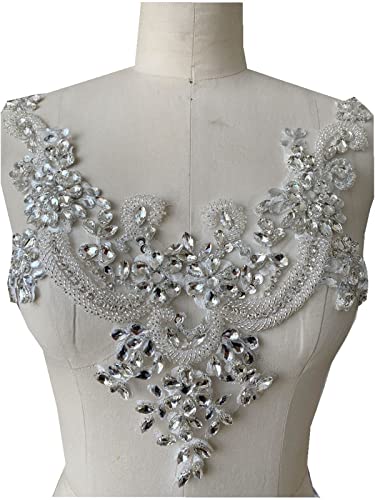 MYXJX applizieren, Glänzende, mit Perlen bestickte Applikationen, Spitze, Pailletten, Accessoires, Kostüm, Kostüme, Hochzeitskleid, Kragendekoration(Bianco) von MYXJX