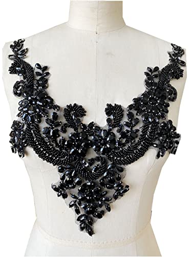 MYXJX applizieren, Glänzende, mit Perlen bestickte Applikationen, Spitze, Pailletten, Accessoires, Kostüm, Kostüme, Hochzeitskleid, Kragendekoration(Black) von MYXJX
