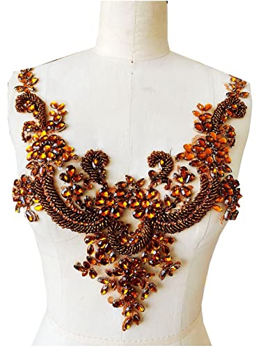 MYXJX applizieren, Glänzende, mit Perlen bestickte Applikationen, Spitze, Pailletten, Accessoires, Kostüm, Kostüme, Hochzeitskleid, Kragendekoration(Bruin) von MYXJX