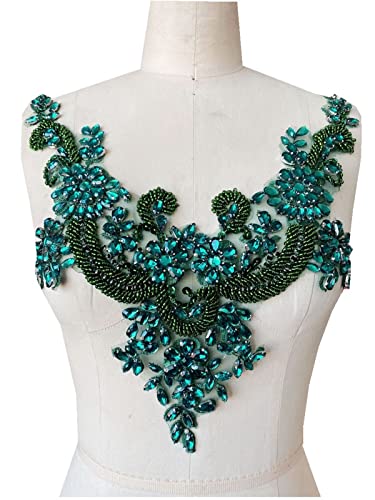 MYXJX applizieren, Glänzende, mit Perlen bestickte Applikationen, Spitze, Pailletten, Accessoires, Kostüm, Kostüme, Hochzeitskleid, Kragendekoration(Duck Green) von MYXJX
