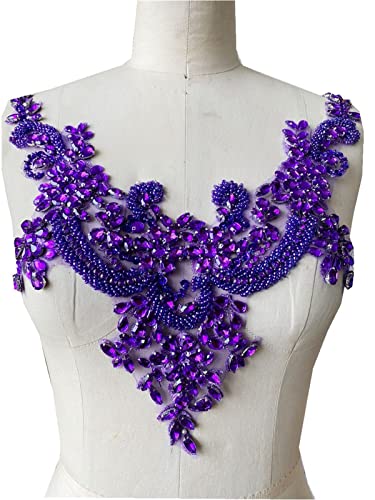 MYXJX applizieren, Glänzende, mit Perlen bestickte Applikationen, Spitze, Pailletten, Accessoires, Kostüm, Kostüme, Hochzeitskleid, Kragendekoration(Purple) von MYXJX