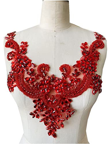 MYXJX applizieren, Glänzende, mit Perlen bestickte Applikationen, Spitze, Pailletten, Accessoires, Kostüm, Kostüme, Hochzeitskleid, Kragendekoration(Red) von MYXJX