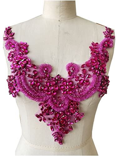 MYXJX applizieren, Glänzende, mit Perlen bestickte Applikationen, Spitze, Pailletten, Accessoires, Kostüm, Kostüme, Hochzeitskleid, Kragendekoration(Rose Red) von MYXJX