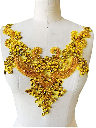 MYXJX applizieren, Glänzende, mit Perlen bestickte Applikationen, Spitze, Pailletten, Accessoires, Kostüm, Kostüme, Hochzeitskleid, Kragendekoration(Yellow) von MYXJX