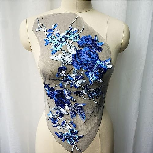 MYXJX applizieren, Graue bestickte Blumen-Spitzenstoff-Applikationen, Kragen, Netzstoff, Aufnäher for Hochzeitskleid, Dekoration, Kleid, DIY(Blu) von MYXJX